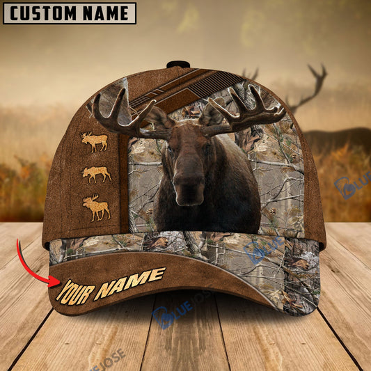 BlueJose Moose Hunting Premium Brown Pattern Custom Name Cap