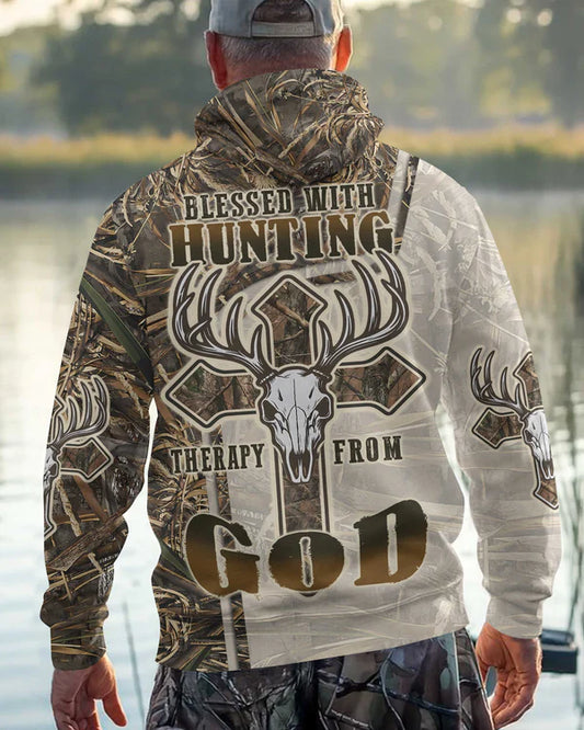 BlueJose Blessed With Hunting Therapy From God Shirt, Personalized Hunting 3D Shirt