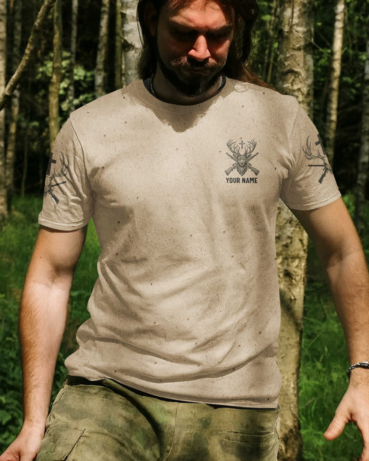 BlueJose Born To Hunt Guided By Faith Saved By Grace Shirt, Personalized Hunting 3D Shirt