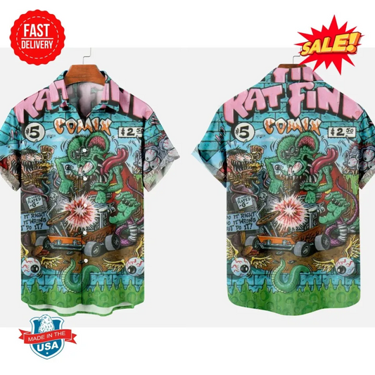 Bluejose Hot Rod Vintage Rat Fink Hawaiian Shirt