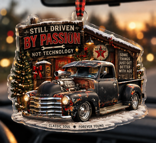 Bluejose Rat Rod Truck Car Charm – 'Some Things Just Get Better With Age' Holiday Ornament