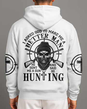 BlueJose I Asked God To Make Me A Better Man He Sent Me A Gun And Said Go Hunting Shirt, Personalized Hunting 3D Shirt
