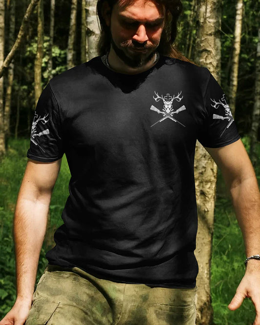 BlueJose Never Underestimate An Old Man Who Believe In Jesus And Love Hunting Shirt, Personalized Hunting 3D Shirt - Black