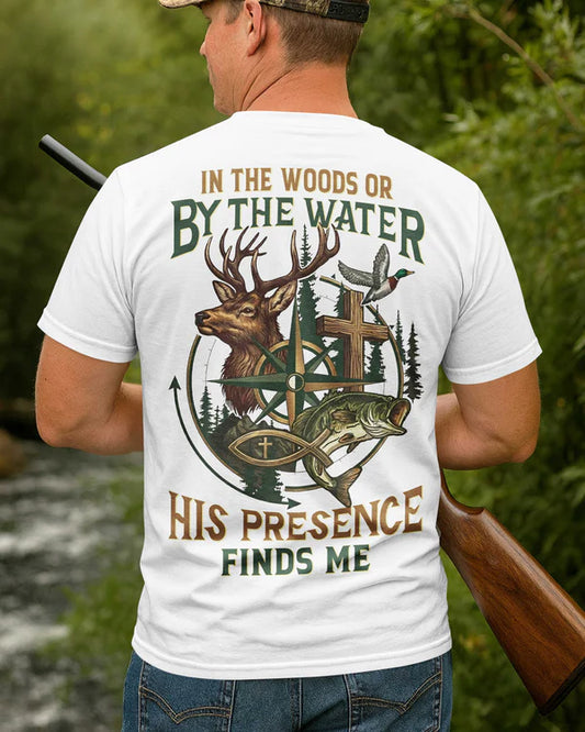 BlueJose In The Woods Or By The Water Shirt, Personalized Hunting 3D Shirt - White