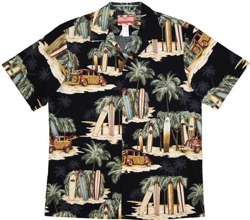 Bluejose Longboard Woody Beach Shack Men's Hawaiian Shirt