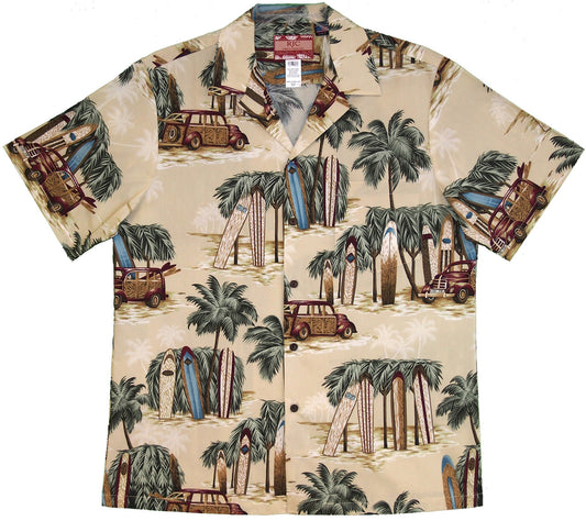 Bluejose Longboard Woody Beach Shack Men's Hawaiian Shirt