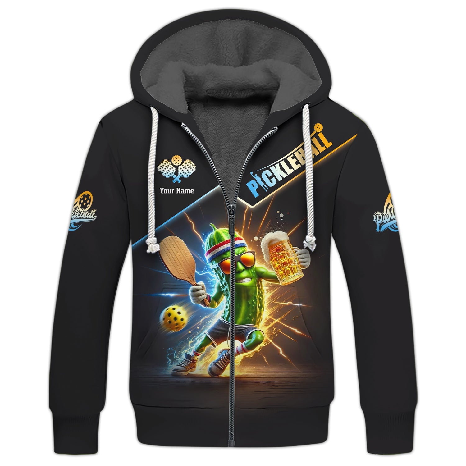 Custom Name Pickleball Funny Beer Zipper Hoodie, Pickleball Jersey, Gifts For Pickleball Players