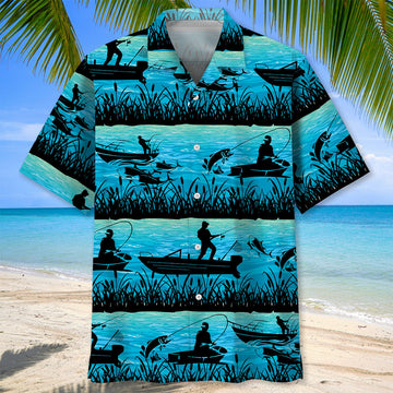 BlueJose Fishing Blue Hawaiian Shirt