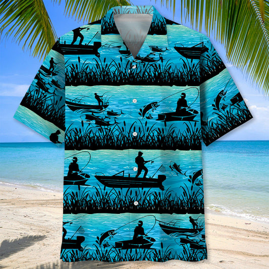 BlueJose Fishing Blue Hawaiian Shirt