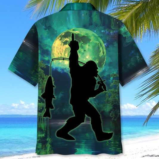 BlueJose Bigfoot Night Fishing Hawaiian Shirt