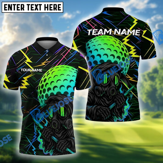 BlueJose Golf Neon Gas Mask Golfer Shirt Customized Name, Team Name 3D Shirts (4 Colors)