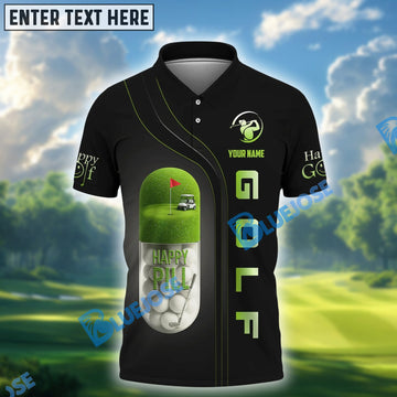 BlueJose Pill Happy Golf Polo Shirt, Custom Name & Team Name 3D Shirts