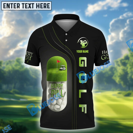 BlueJose Pill Happy Golf Polo Shirt, Custom Name & Team Name 3D Shirts