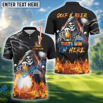 BlueJose Grim Reaper Golf & Beer Polo Shirt, Custom Name & Team Name 3D Shirts