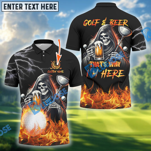 BlueJose Grim Reaper Golf & Beer Polo Shirt, Custom Name & Team Name 3D Shirts