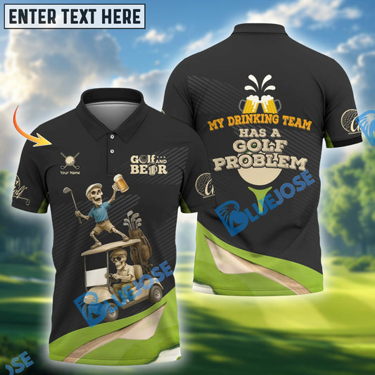 BlueJose Golf And Beer Grim Reaper Golf Polo Shirt, Custom Name & Team Name 3D Shirts