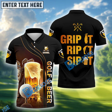BlueJose Grip It Rip It Sip It Funny Golf Beer Shirt, Custom Name Golf 3D Shirts