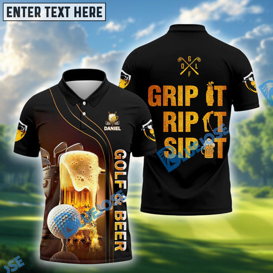 BlueJose Grip It Rip It Sip It Funny Golf Beer Shirt, Custom Name Golf 3D Shirts