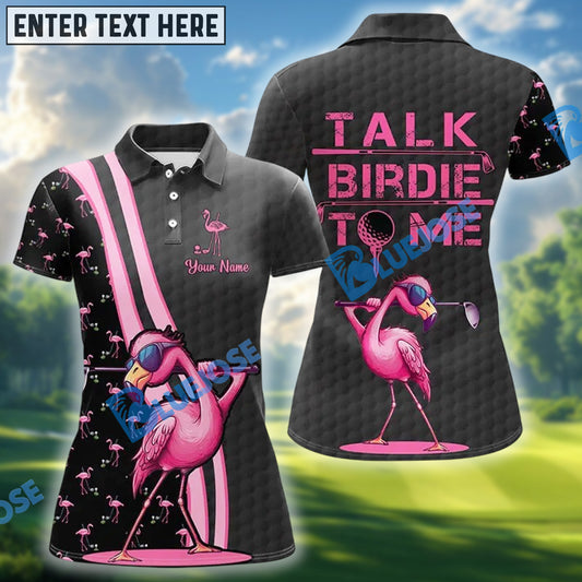 BlueJose Talk Birdie To Me – Funny Pink Flamingo Golf Polo Shirt, Custom Name & Team Name 3D Shirt