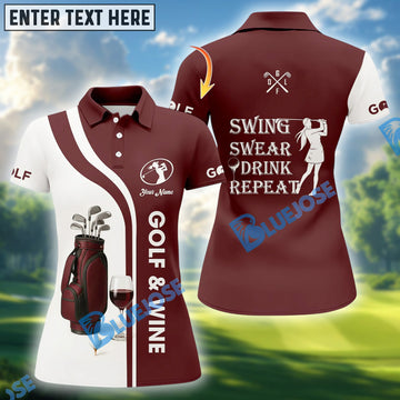 BlueJose Golf And Wine Shirt, Funny Golf Shirts For Lady, Custom Name 3D Shirt