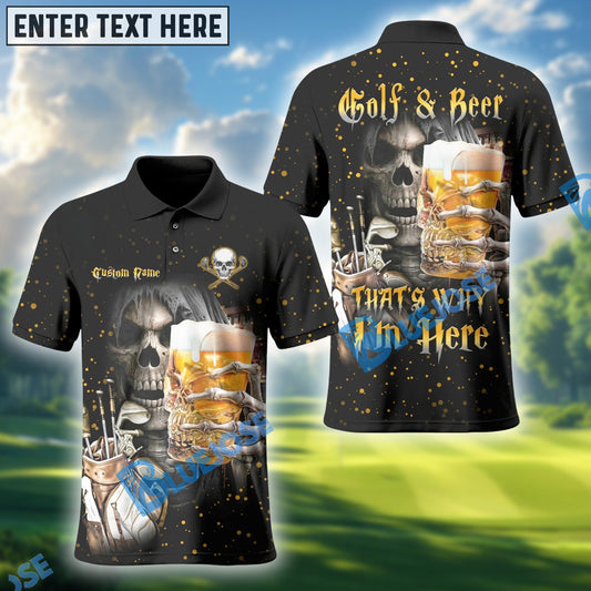 BlueJose Golf And Beer Skull Golf Polo Shirt, Custom Name & Team Name 3D Shirts