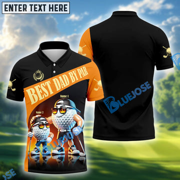 BlueJose Best Dad By Par Funny Golf Polo Shirt, Custom Name Golf 3D Shirts, Dad Golf Gift