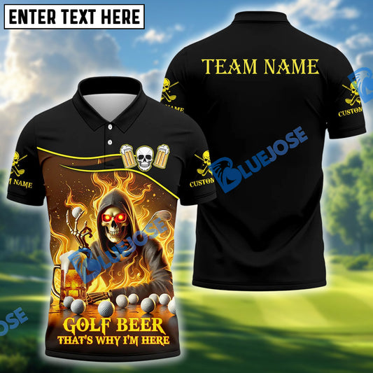 BlueJose Funny Skull Golf Beer Polo Shirt Custom Name & Team Name 3D Shirts