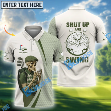 BlueJose Shut Up And Swing Golf Polo Shirt, Custom Name & Team Name 3D Shirts