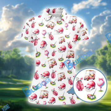 BlueJose Pink Golf Pattern Polos, Women’s Golf Shirt, Golf Shirts For Ladies
