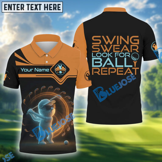 BlueJose Swing Swear Look For Ball Repeat Funny Golf Shirt, Custom Name Golf 3D Shirts