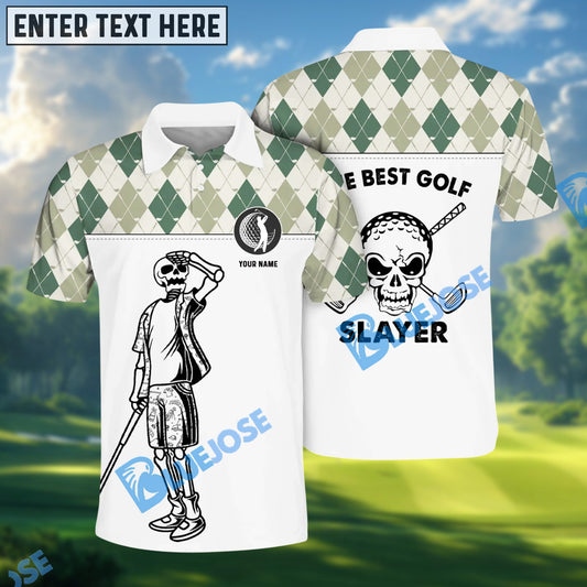BlueJose The Best Golf Slayer Skull Golf Polo Shirt, Custom Name & Team Name 3D Shirts