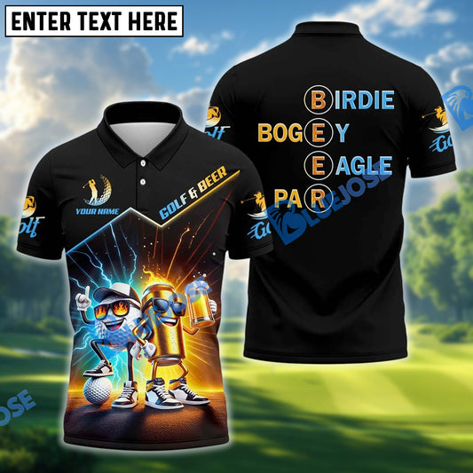 BlueJose Beer And Golf Funny Golf Polo Shirt Custom Name, Team Name 3D Shirts