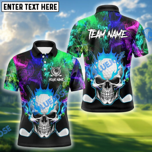 BlueJose Golf Colorful Smoke Skull Polo Shirt, Custom Name & Team Name 3D Shirts