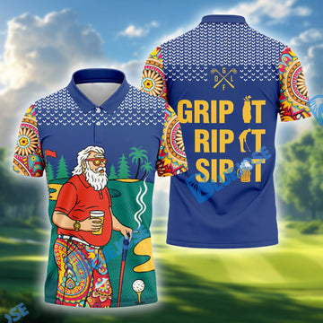 BlueJose Grip It Rip It Sip It Men's Funny Golf Shirts, Custom Name & Team Name 3D Shirts