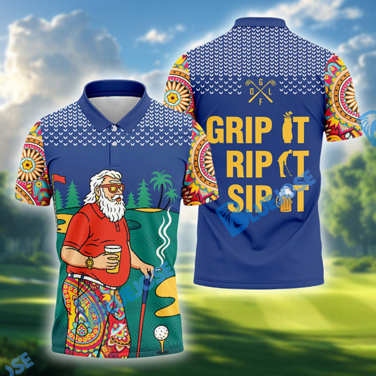 BlueJose Grip It Rip It Sip It Men's Funny Golf Shirts, Custom Name & Team Name 3D Shirts
