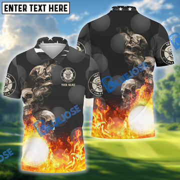 BlueJose Skull And Fire Golf Polo Shirt Custom Name & Team Name 3D Shirts