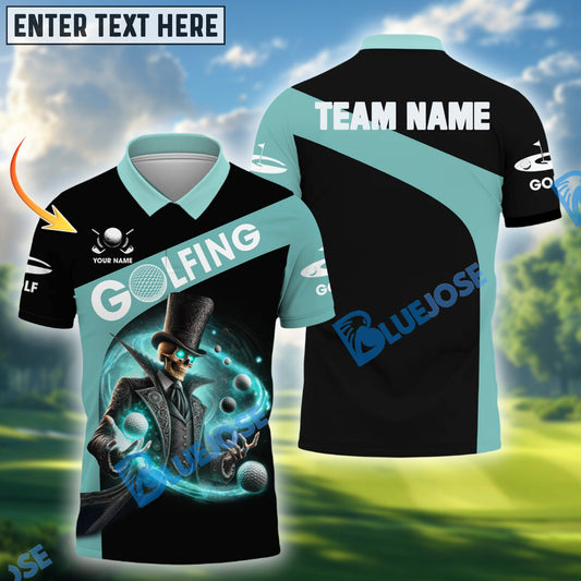 BlueJose Skeleton Golf Funny Golf Shirt, Custom Name & Team Name Golf 3D Shirts