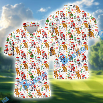 BlueJose Funny Christmas Characters Golf Tops For Men, Cute Golf Outfit, Fun Golf Shirts For Men, Christmas Golf Shirt