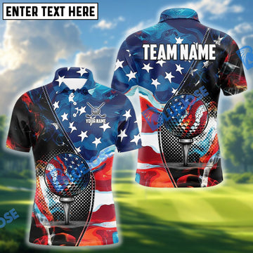 BlueJose Golf American Flag Polo Shirt, Custom Name & Team Name 3D Shirts