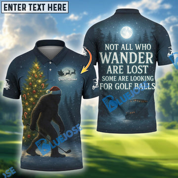 BlueJose Christmas Golf Shirt, Bigfoot Christmas Shirt For Golfer, Custom Name & Team Name 3D Shirts