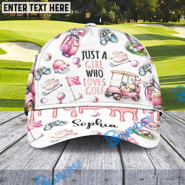 BlueJose Just A Girl Who Loves Golf Funny Golf Cap, Personalized Name Pattern 3D Classic Cap