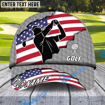BlueJose Patriotic Swing Golf Cap, Personalized Name Pattern 3D Classic Cap
