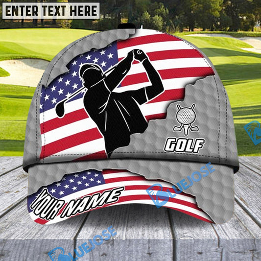 BlueJose Patriotic Swing Golf Cap, Personalized Name Pattern 3D Classic Cap