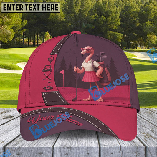 BlueJose Flamingo Golf Cap, Personalized Name Pattern 3D Classic Cap