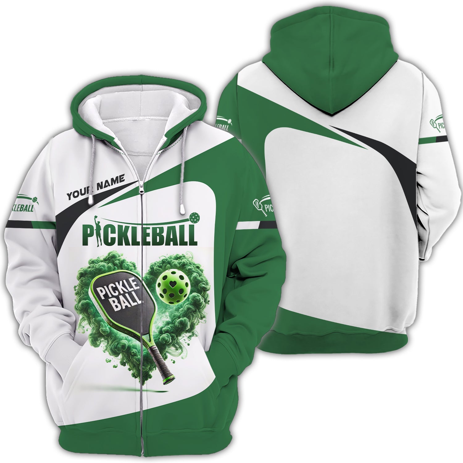 Custom Pickleball Player Personalized Name 3D Greenheart T-Shirts, Pickleball Polo Shirt, Gift For Pickleball Player