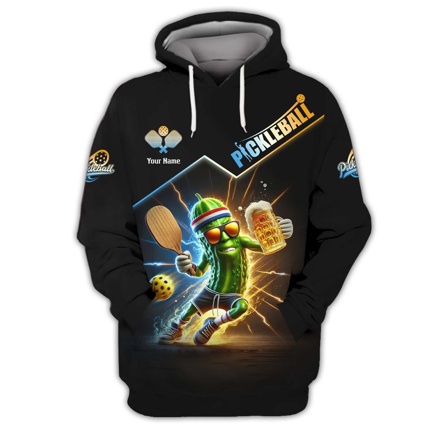 Custom Name Pickleball Funny Beer Zipper Hoodie, Pickleball Jersey, Gifts For Pickleball Players