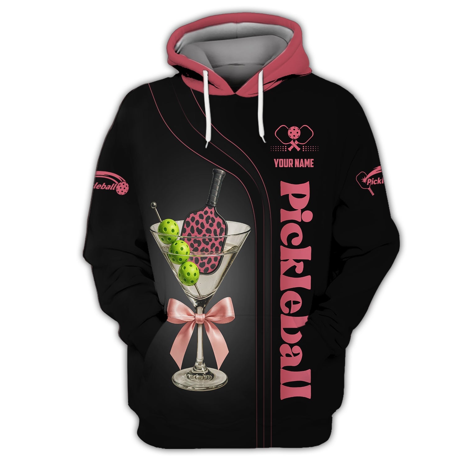 Personalized Name Women's Pickleball Outfits, Martini Glass With Paddle And Balls Polos, Pickleball Custom Name Shirts