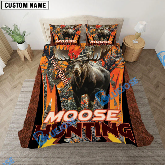 Bluejose Moose Hunting Orange Forest Pattern Bedding Set 3D All Over Printed