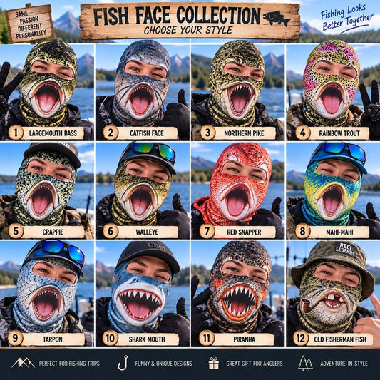 BlueJose Funny Fishing Balaclava Face Mask (12 Fishes)