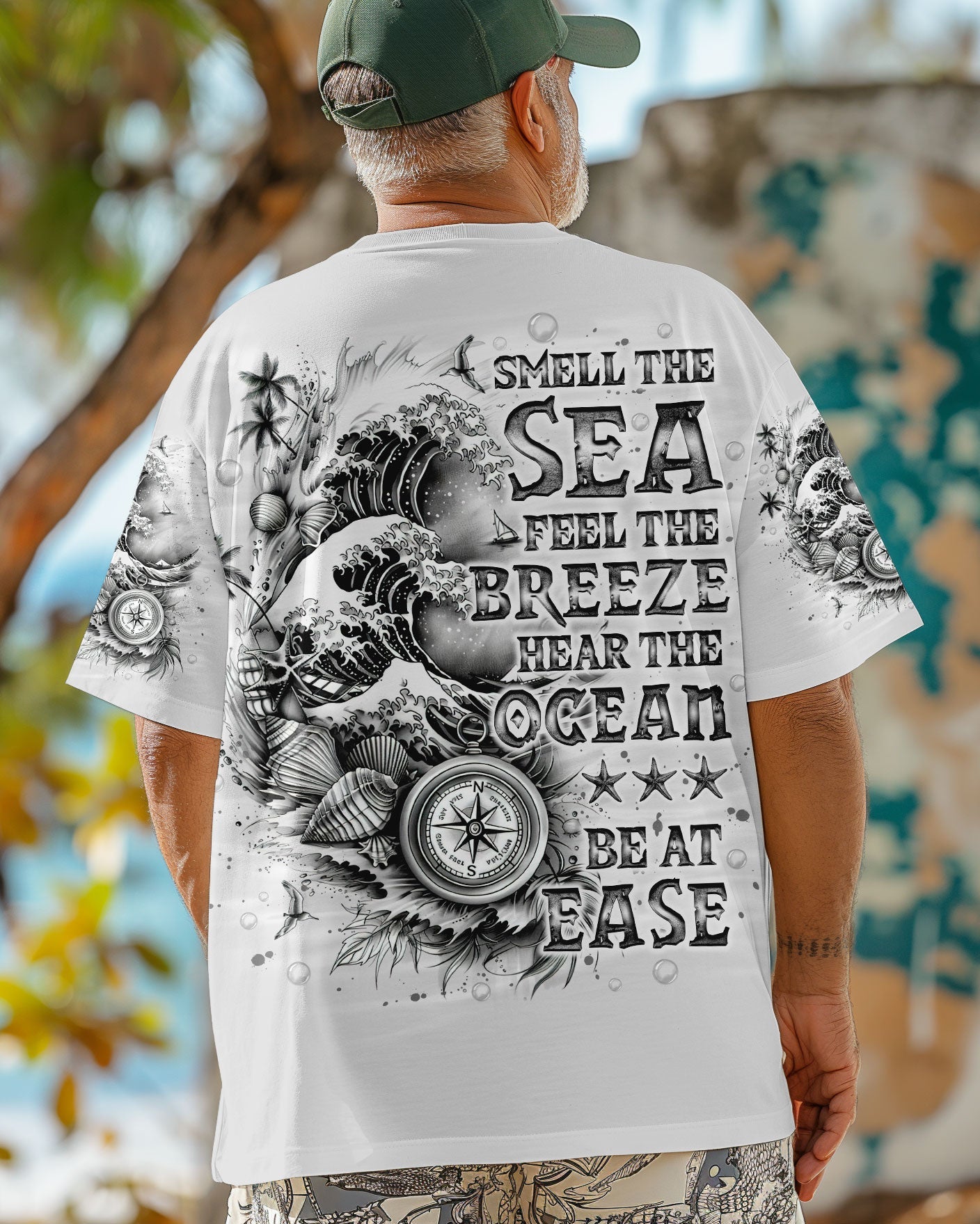 SMELL THE SEA FEEL THE BREEZE COMPASS WAVES ALL OVER PRINT - TLNO1303252